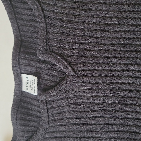 SHEIN Ribbed Knit Crop Top Short Sleeve  Lettuce Trim Black 11-12 Yr Old - Picture 5 of 10